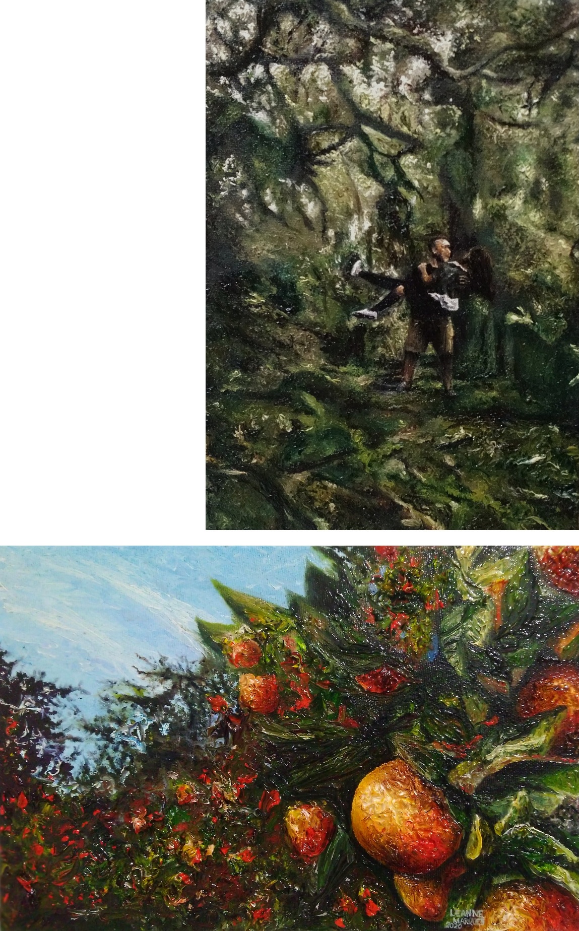 Pinturas à óleo de Leanne Marques: Trilha e Laranjas