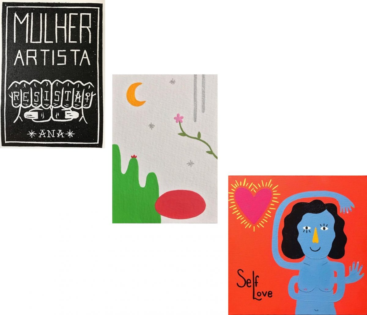 Ana: Gravura na colher de pau, Acrílica sobre canson e Self Love