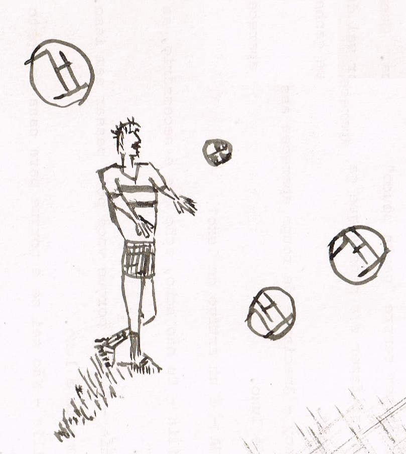 Jogador, bola e assinaturas de Henri de Toulouse-Lautrec