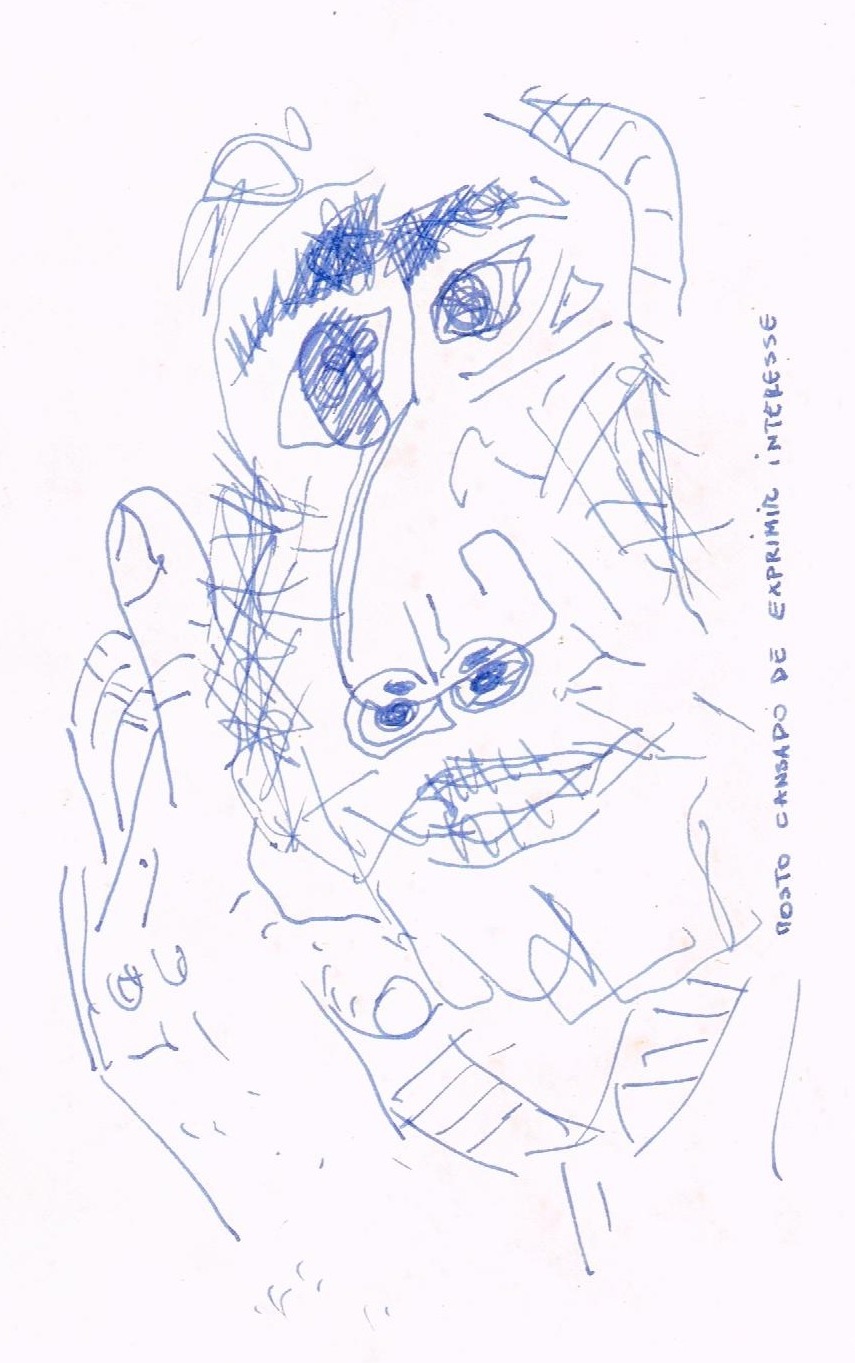 Rosto cansado de exprimir interesse